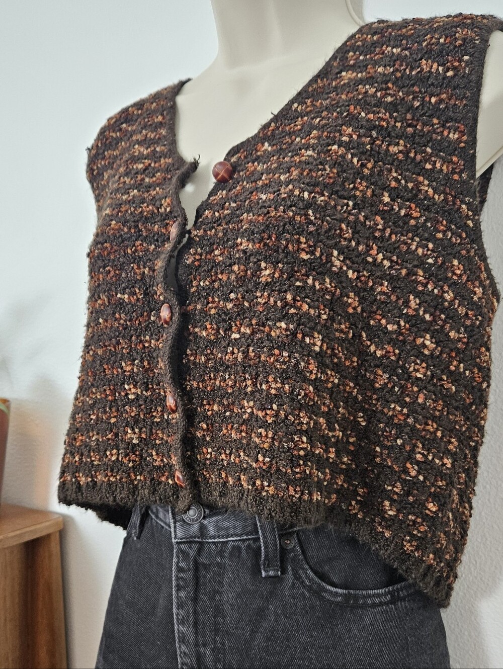 vtg 80s 90s cottage crop vest top grunge y2k autumn boho boucle cottage indie